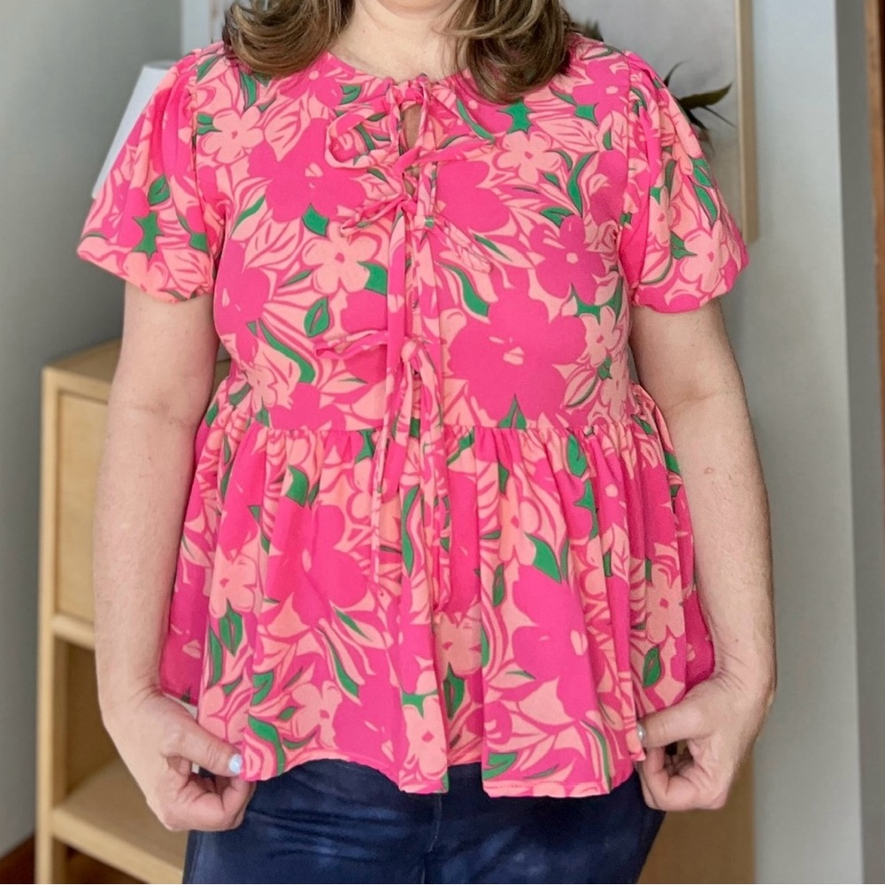 Haptics Brand New Vibrant Pink Floral Blouse